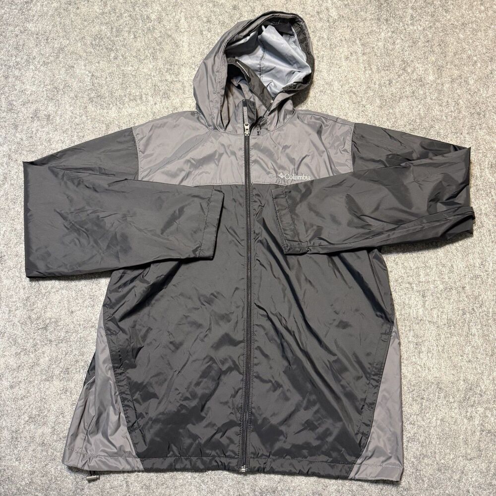 Columbia Glennaker Lake II Rain Jacket Mens Large L Black Gray Packable Hooded
